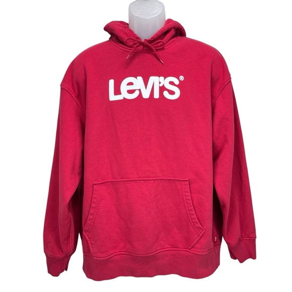 Levi’s Unisex Large Graphic Relaxed Hoodie Red “Levi’s” Logo Pullover - Picture 1 of 8